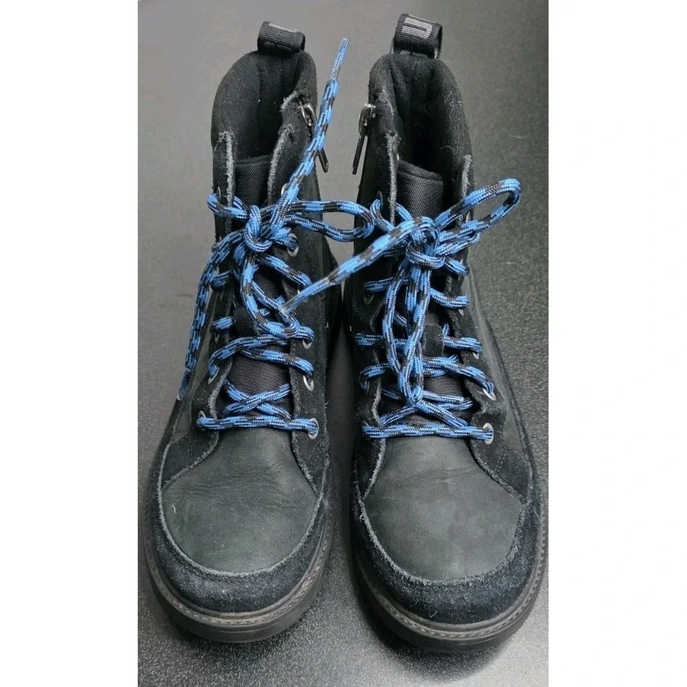 Ugg Robley Kids Waterproof‎ Leather Boots Shoes 4 Black Blue Laces Zip Suede EUC